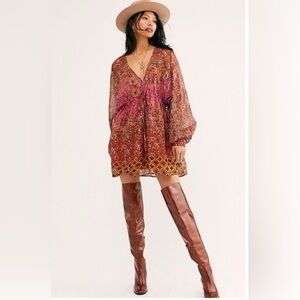 Free People Pink and Orange Mini Dress